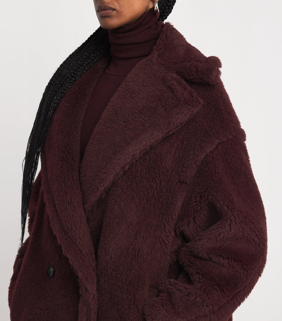 Red Wool-Silk Teddy Double-Breasted Coat