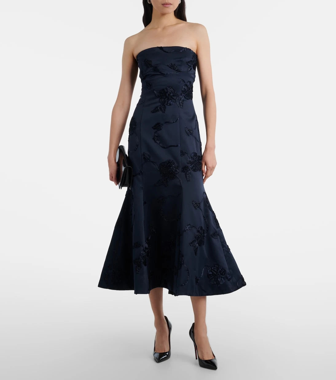 Rotate - Floral embroidered strapless midi dress