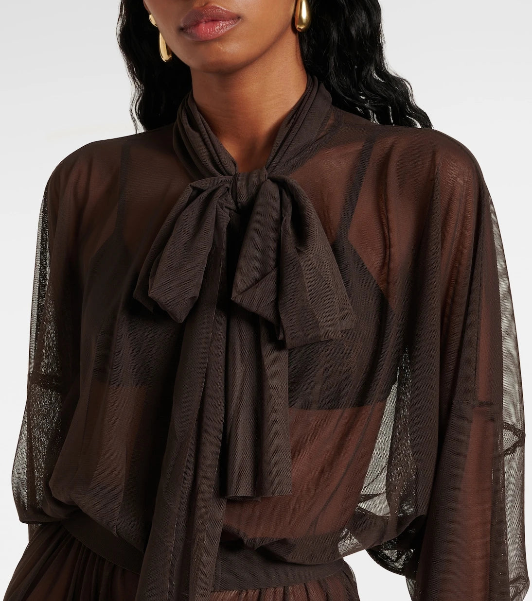 Norma Kamali - Balloon-sleeve mesh shirt dress