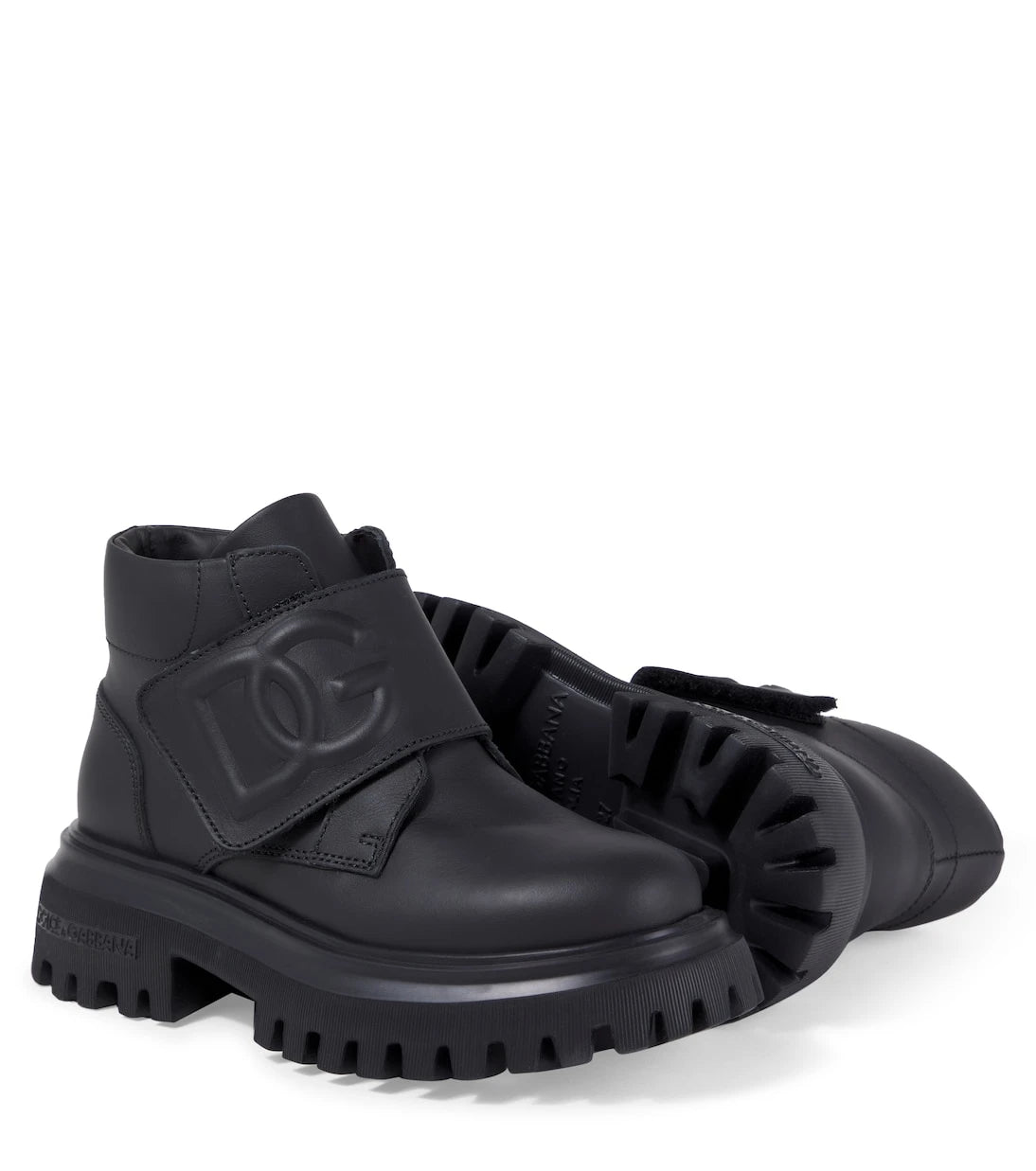 Dolce&Gabbana Kids - حذاء بوت جلد منقوش بشعار DG