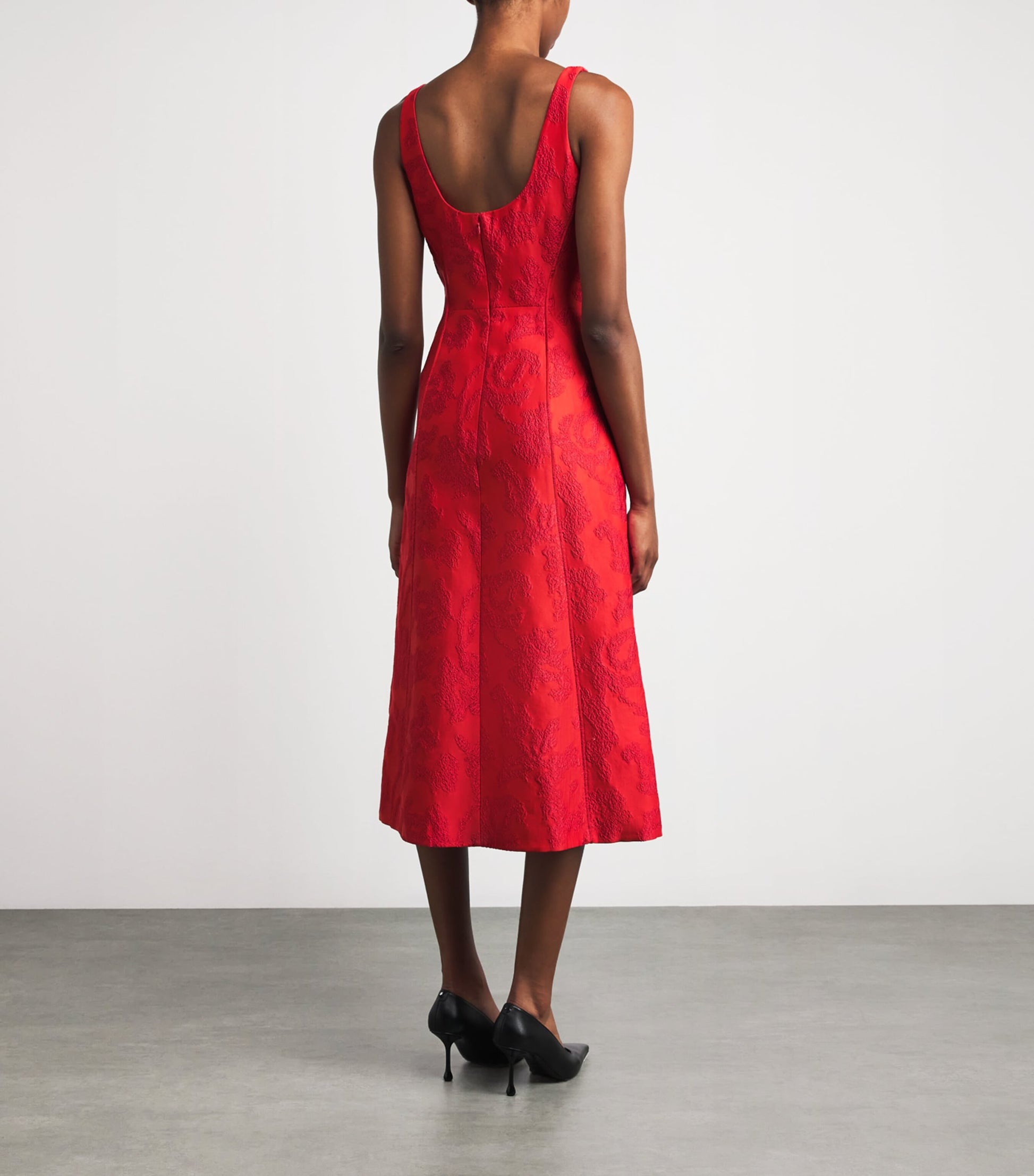 Emilia Wickstead Red Boucle Floral Labrina Midi Dress