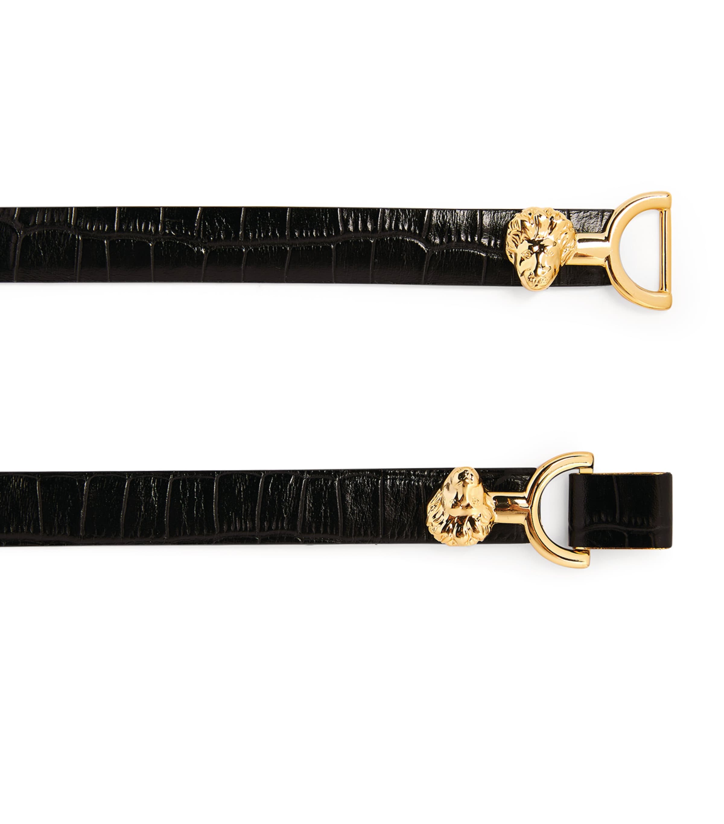 Maje Black Lion-Embellished Leather Horsebit Belt