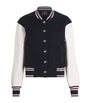 Blue Wool Stripe-Trim Bomber Jacket