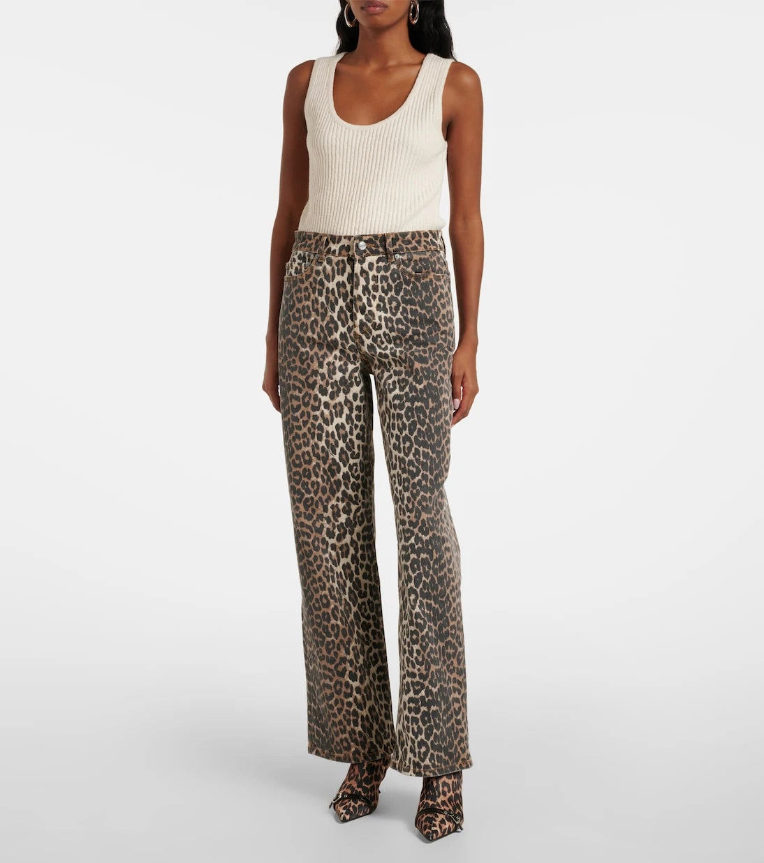 Ganni - Izey leopard-print straight jeans
