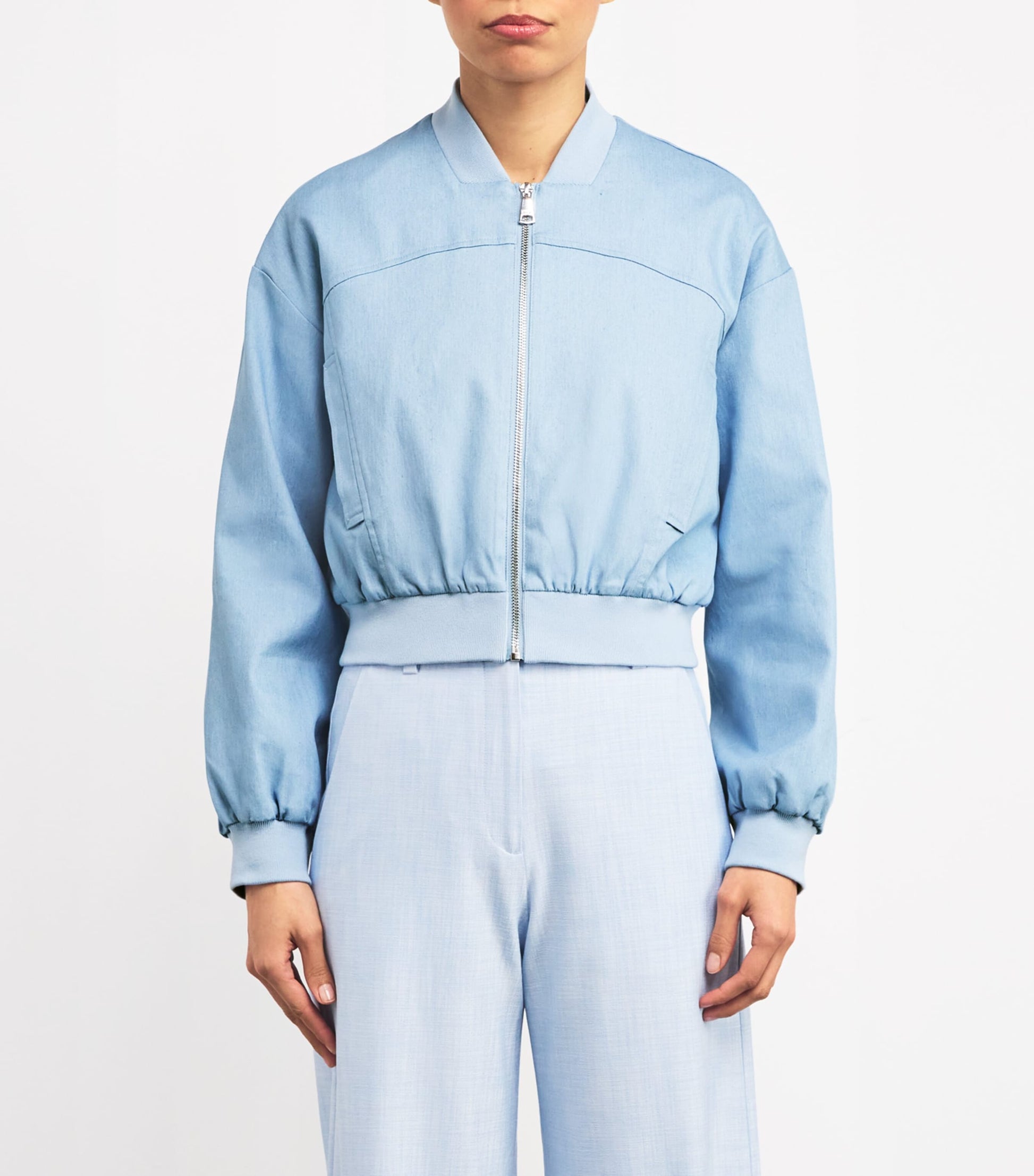 Maje Blue Denim Bomber Jacket