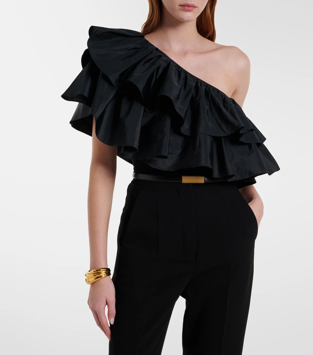 Max Mara - Elegante Orca ruffled one-shoulder cotton top
