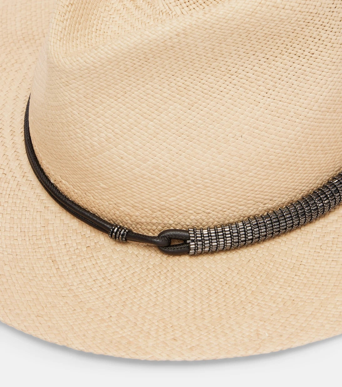 Brunello Cucinelli - Monili leather-trimmed straw fedora hat