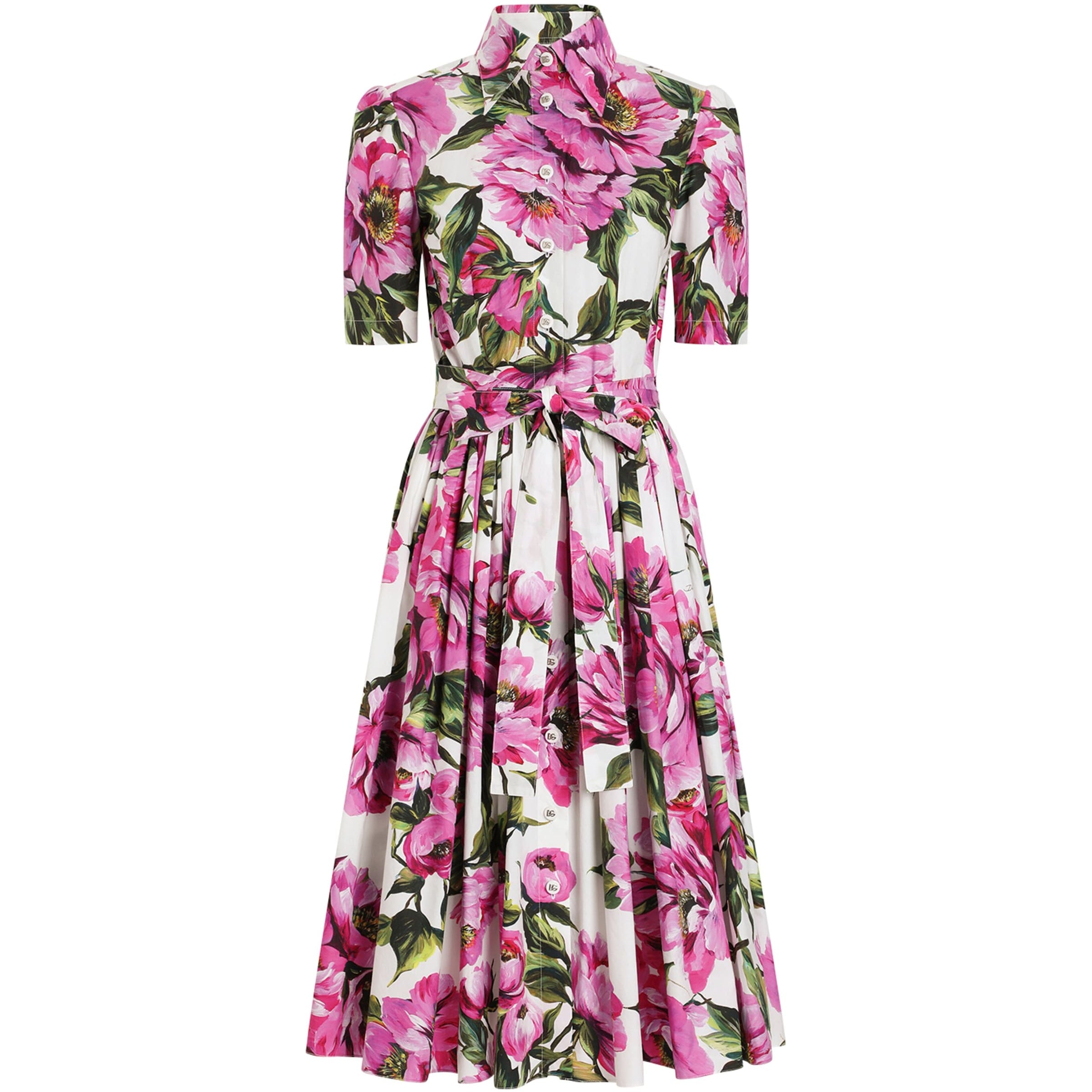 Dolce & Gabbana Multi Floral Print Midi Shirt Dress