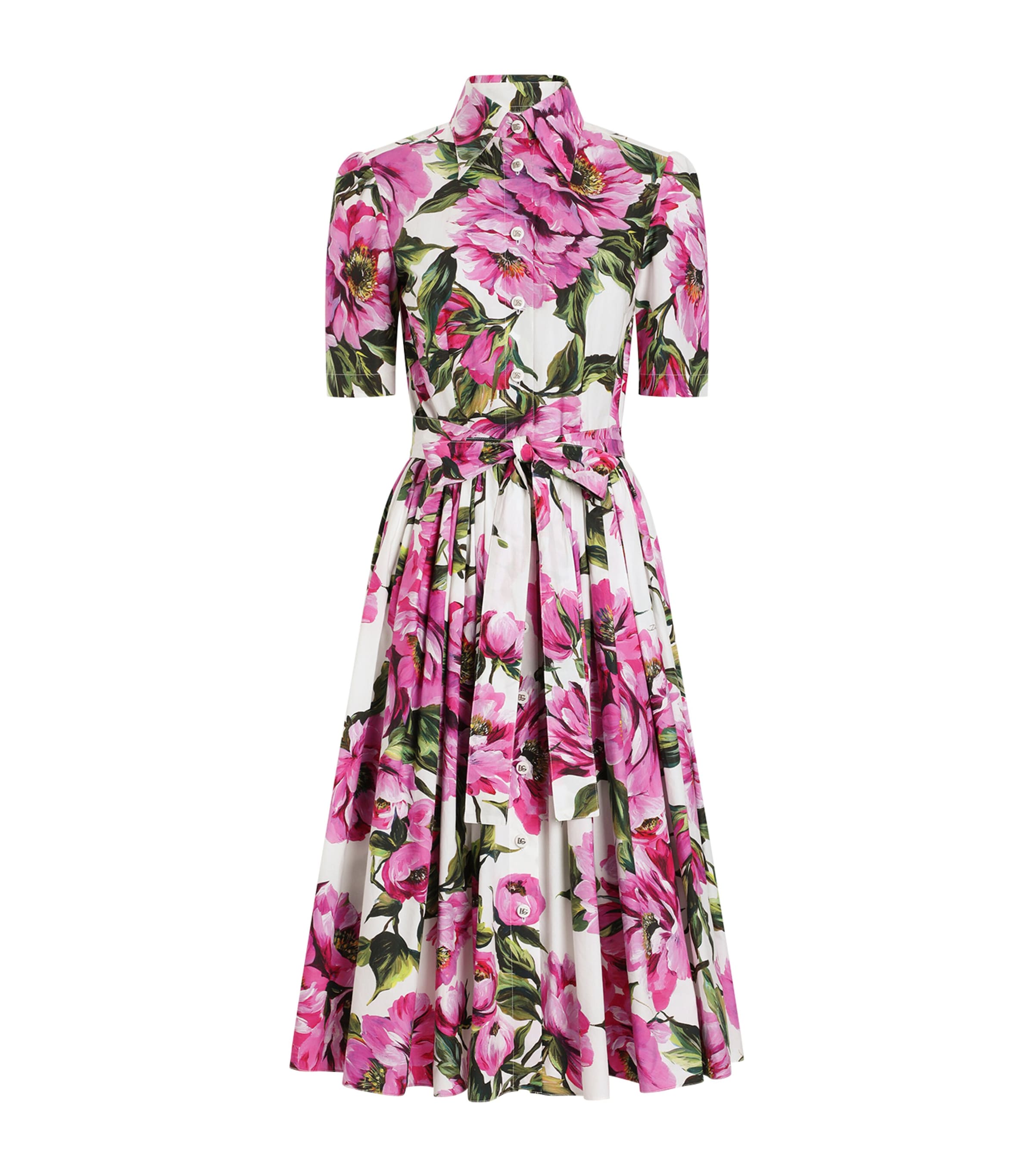 Dolce & Gabbana Multi Floral Print Midi Shirt Dress