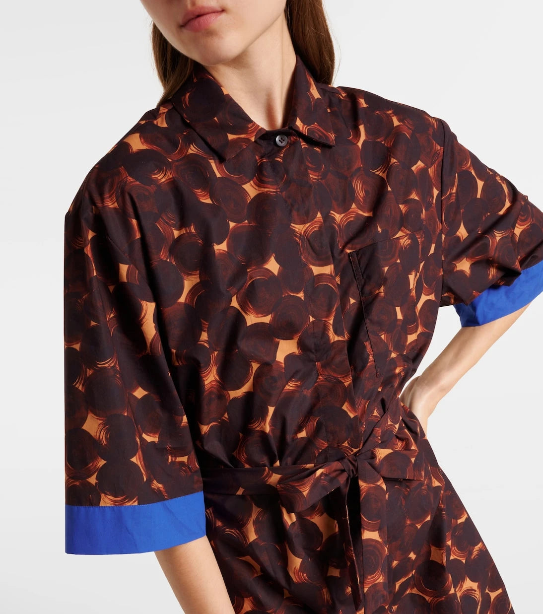 Dries Van Noten - فستان قميص من قطن البوبلين المطبوع