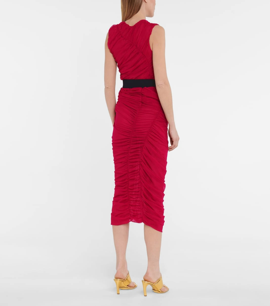 Dries Van Noten - Ruched mesh midi skirt