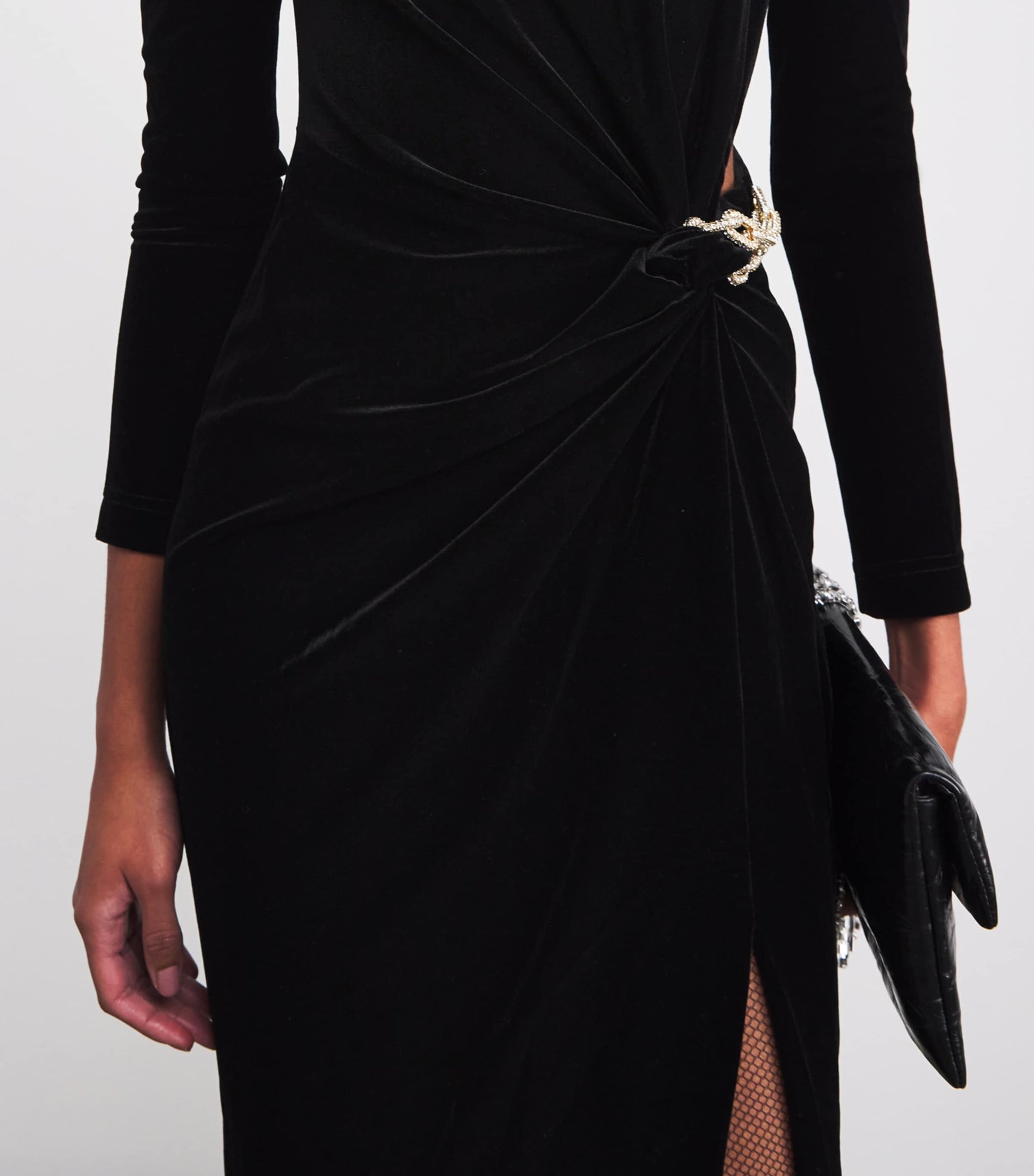 Self-Portrait Velvet Chain-Detail Midi Dress BLACK