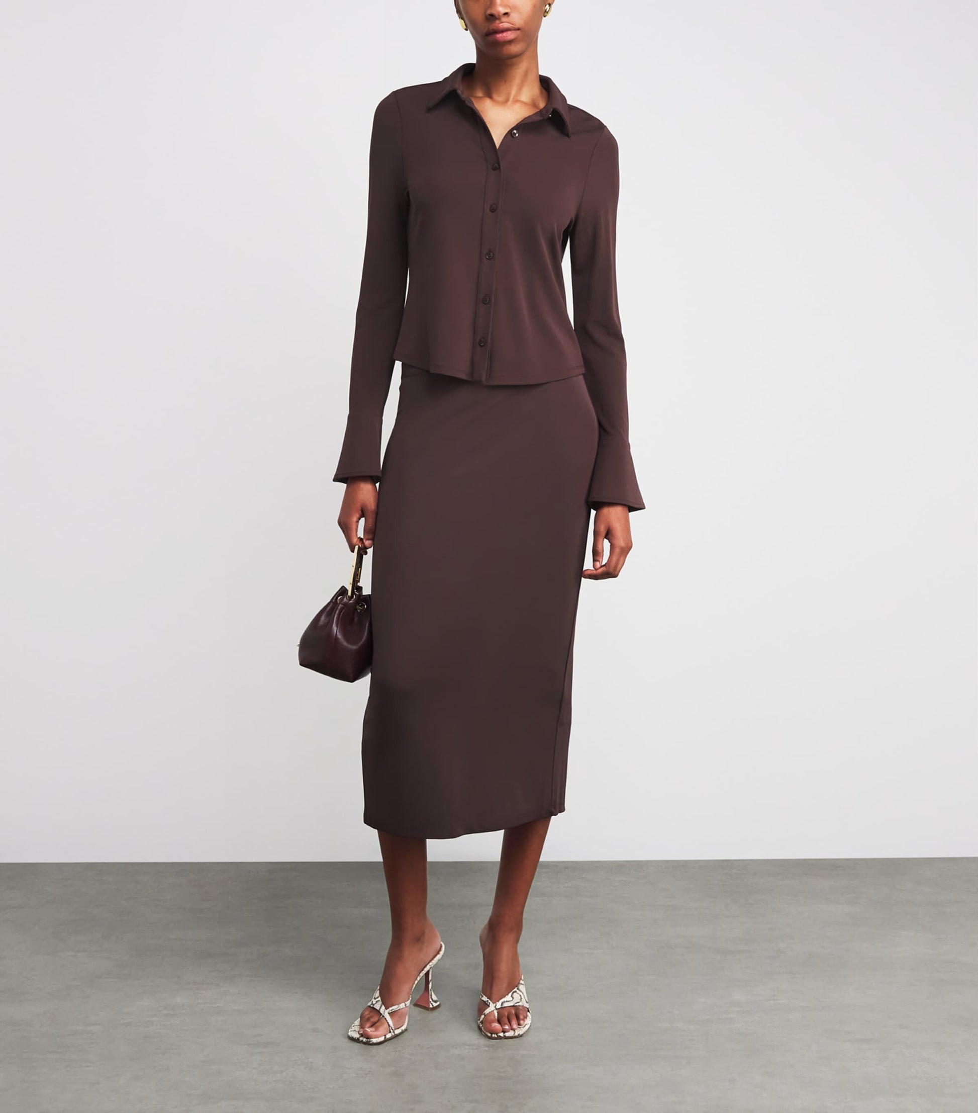 Good American Brown Matte Jersey Midi Skirt