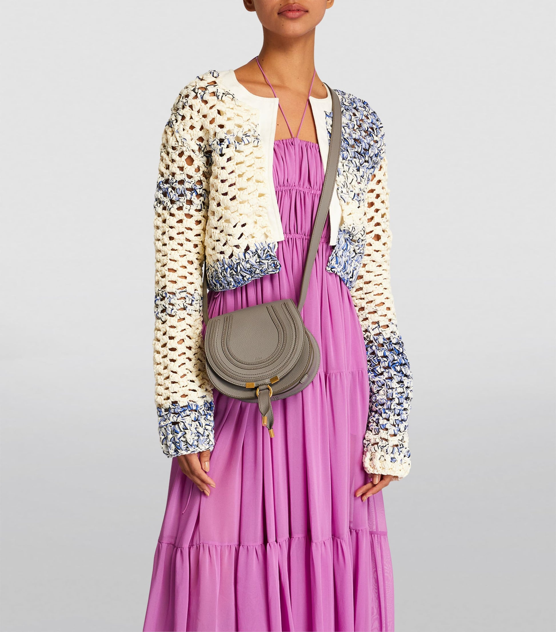 Grey Small Leather Marcie Saddle Bag