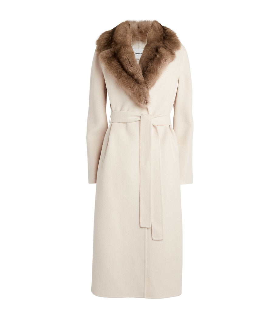 Beige Wool-Cashmere Sable-Trim Coat