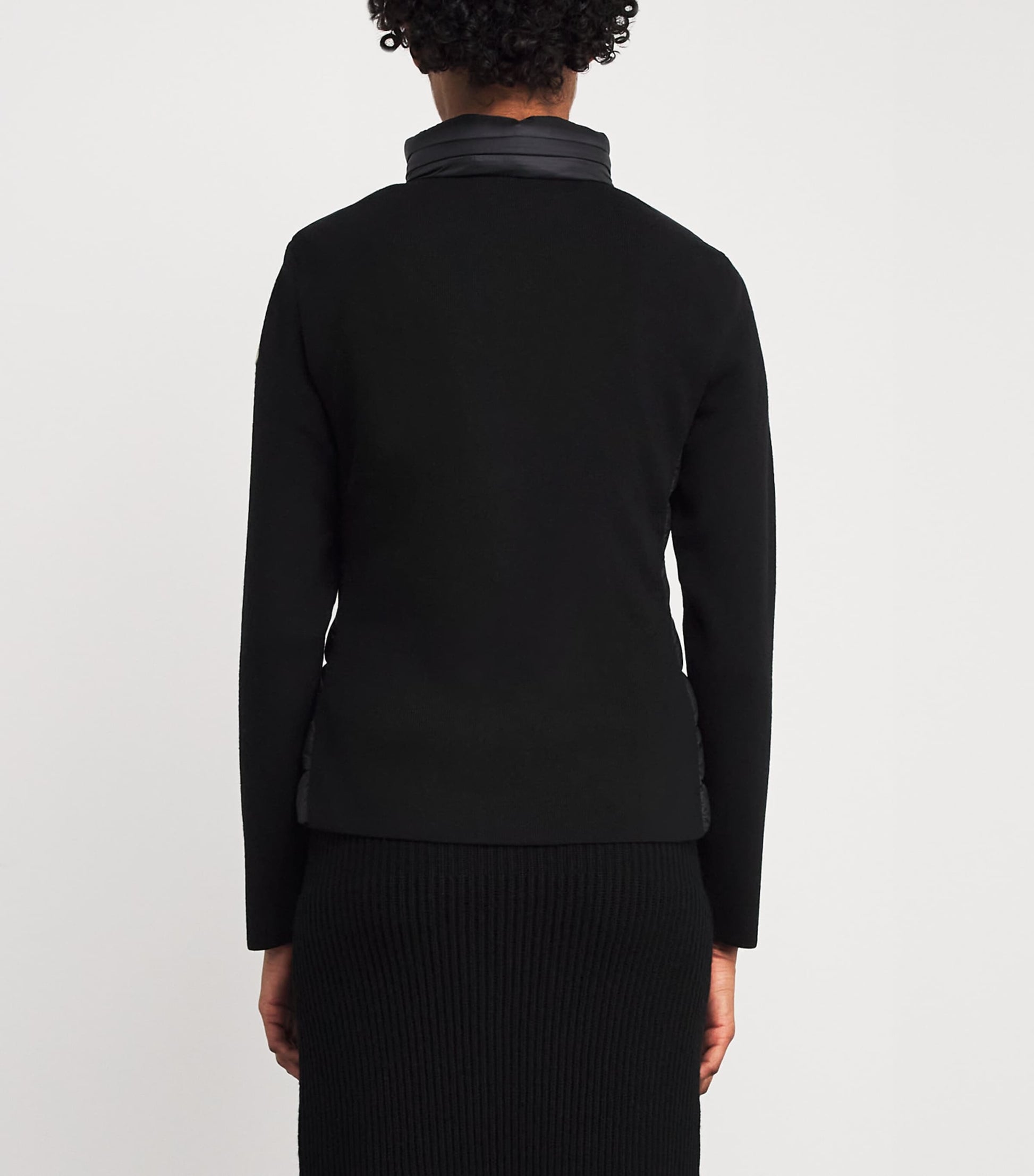 Moncler Black Down Wool-Trim Panelled Cardigan