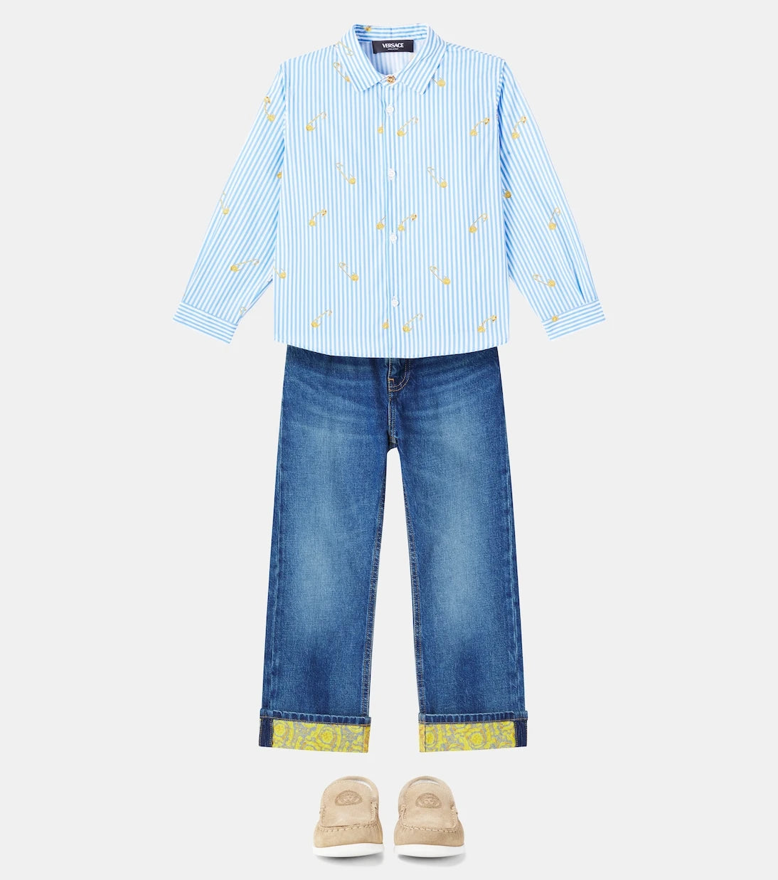 Versace Kids - Safety Pin Bengal stripe cotton shirt