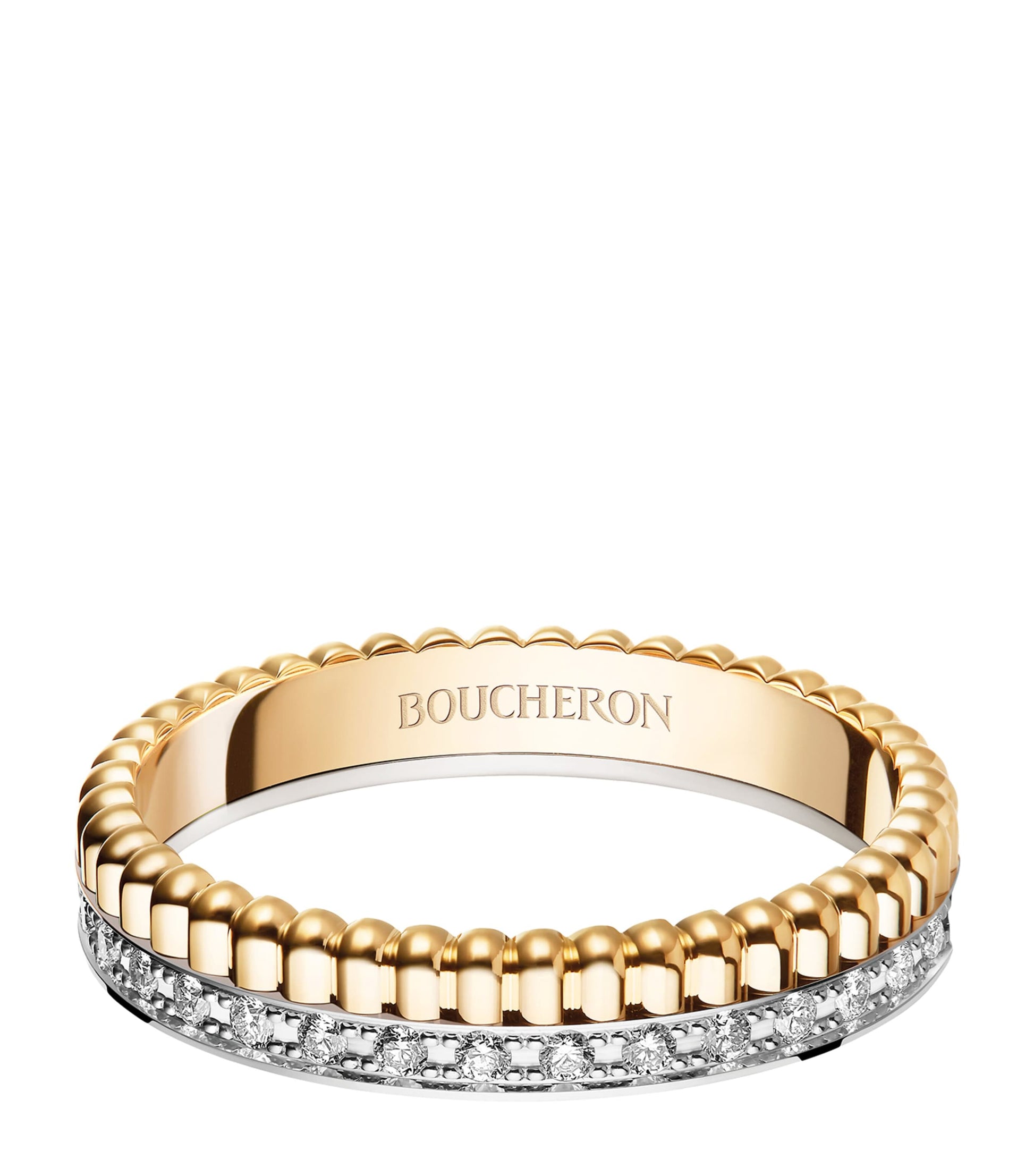 Yellow Gold, White Gold and Diamond Quatre Radiant Wedding Band