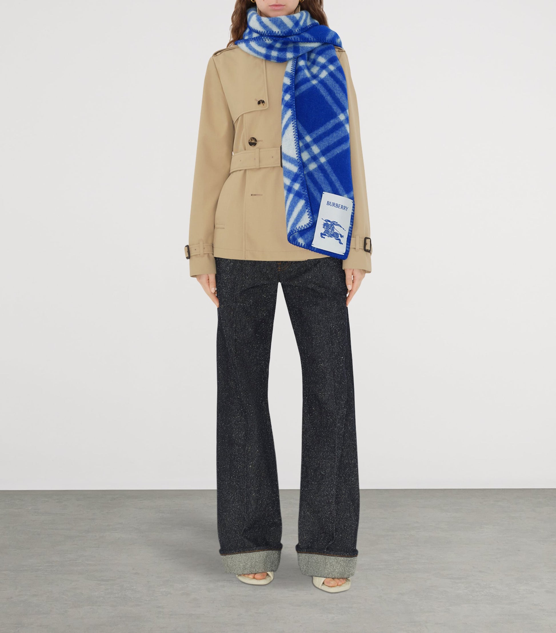 Blue Wool Check Scarf