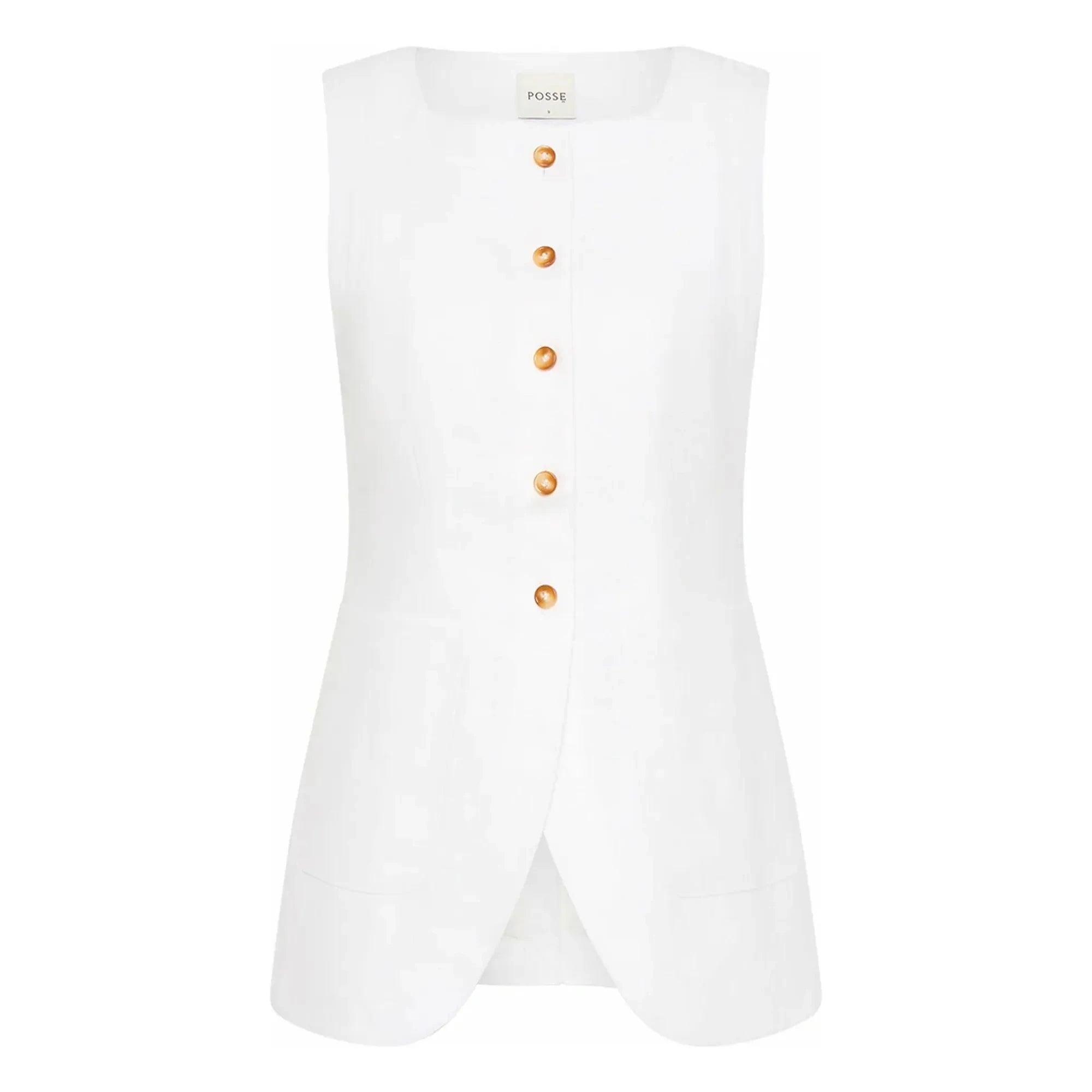 Posse - Emma Linen Sleeveless Jacket | Ivory