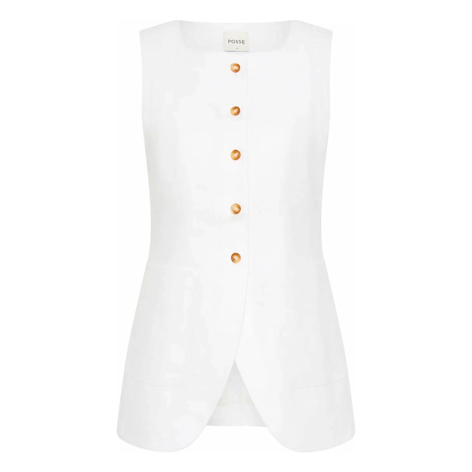 Posse - Emma Linen Sleeveless Jacket | Ivory