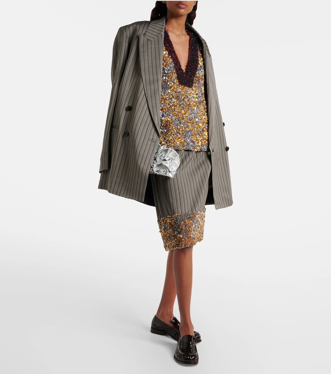 Dries Van Noten - Sequined striped midi skirt