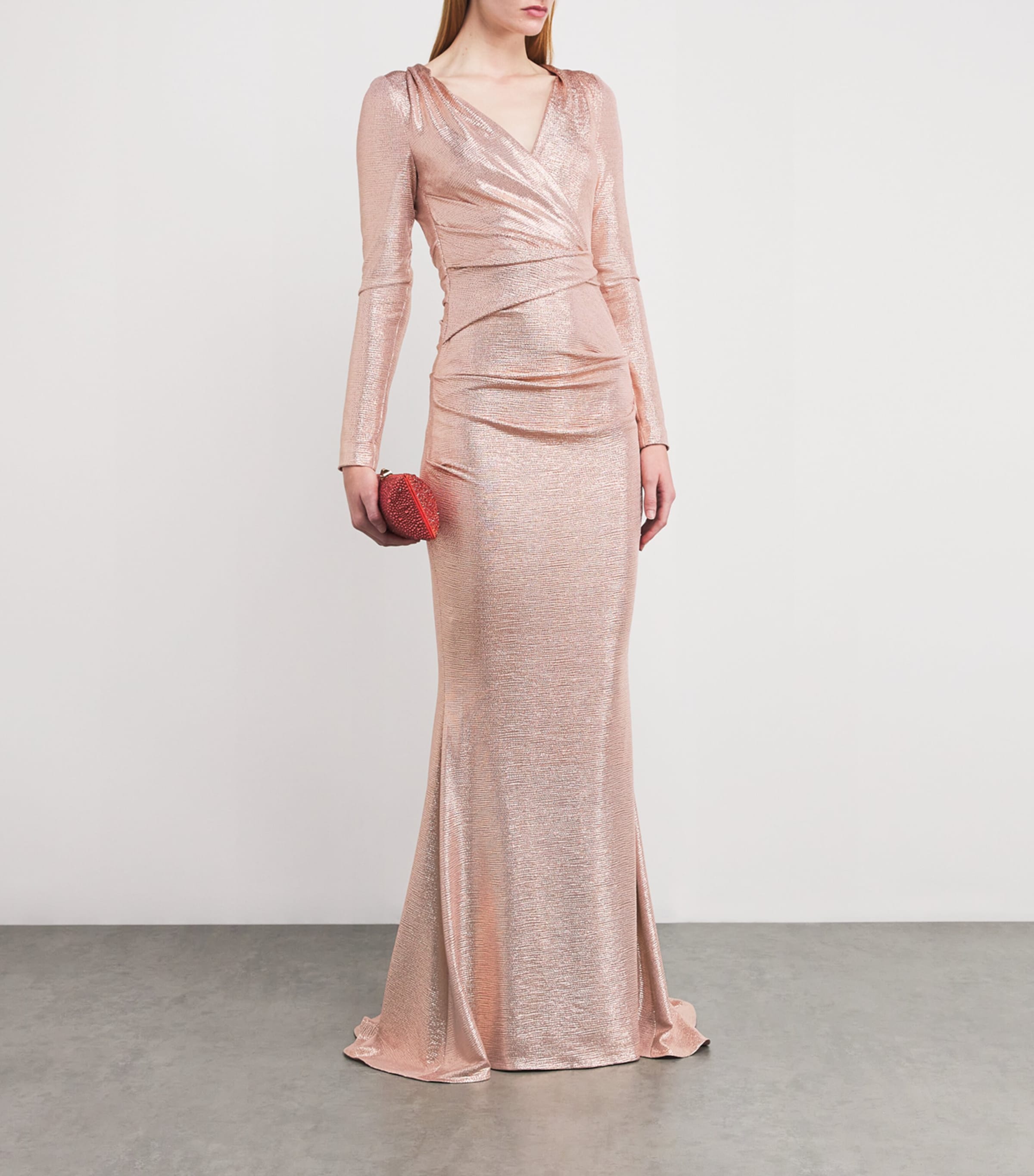 Talbot Runhof Pink Metallic V-Neck Gown