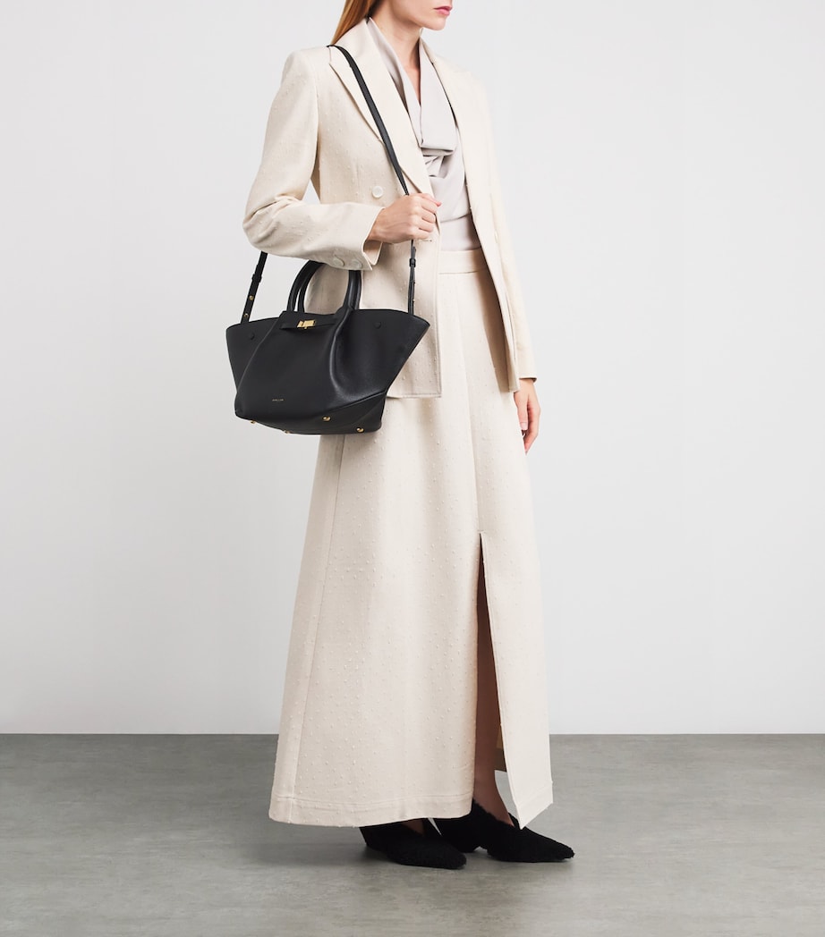 Midi Leather New York Tote Bag BLACK