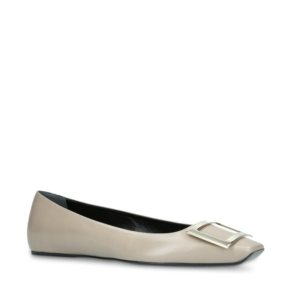Roger Vivier Beige Leather Quadrata Trompette Flats
