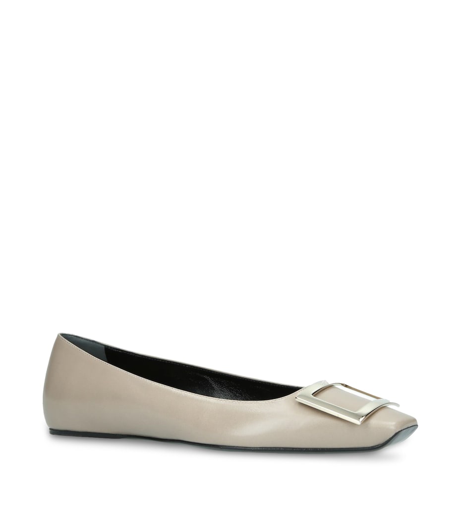 Roger Vivier Beige Leather Quadrata Trompette Flats