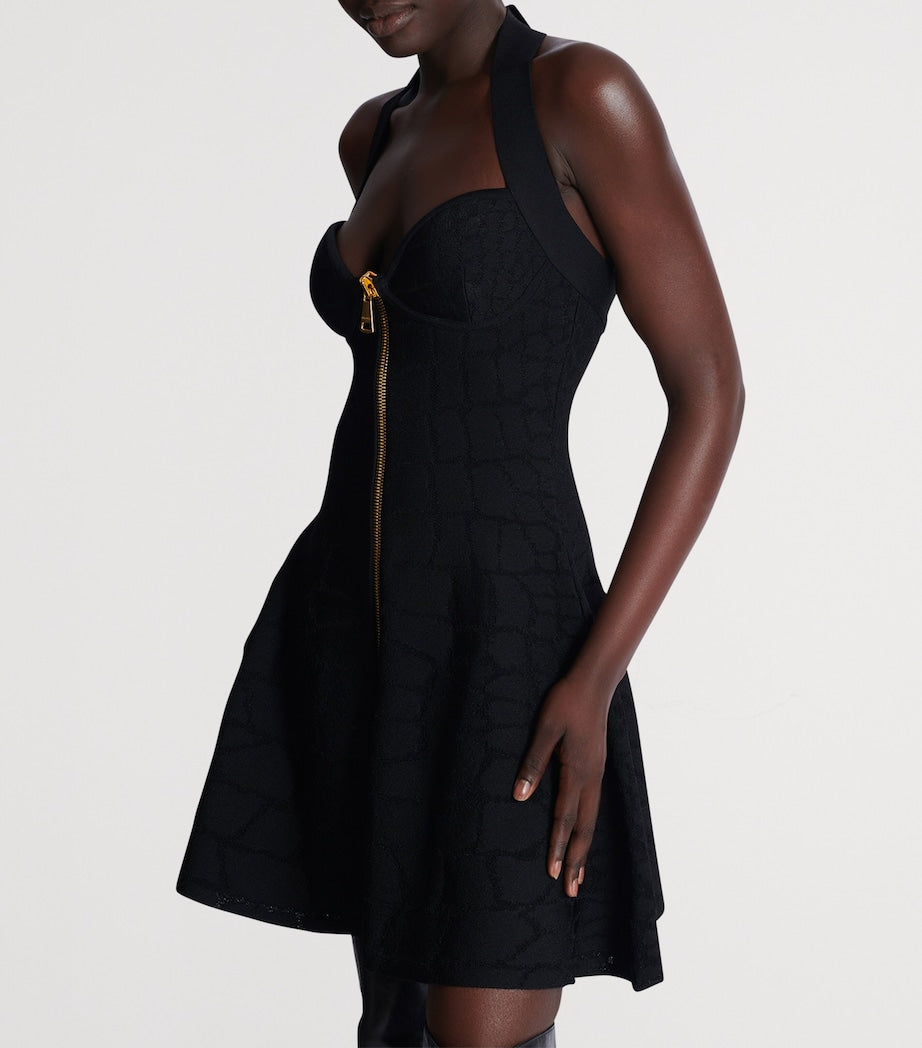 Balmain Black Croc-Effect Halterneck Mini Dress