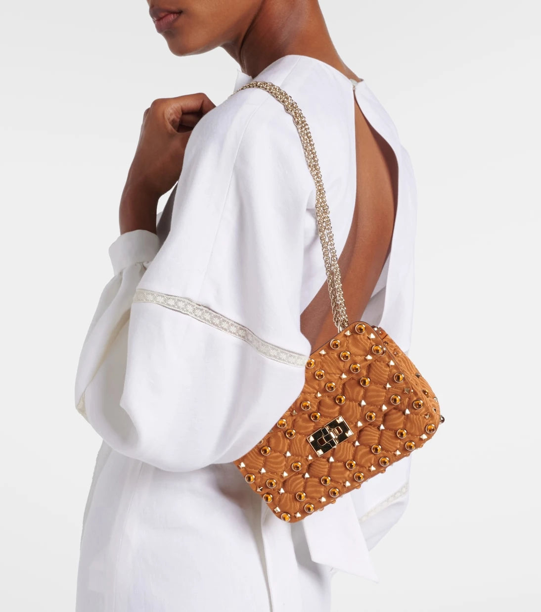 Valentino Garavani - Rockstud Spike Small moiré top-handle bag