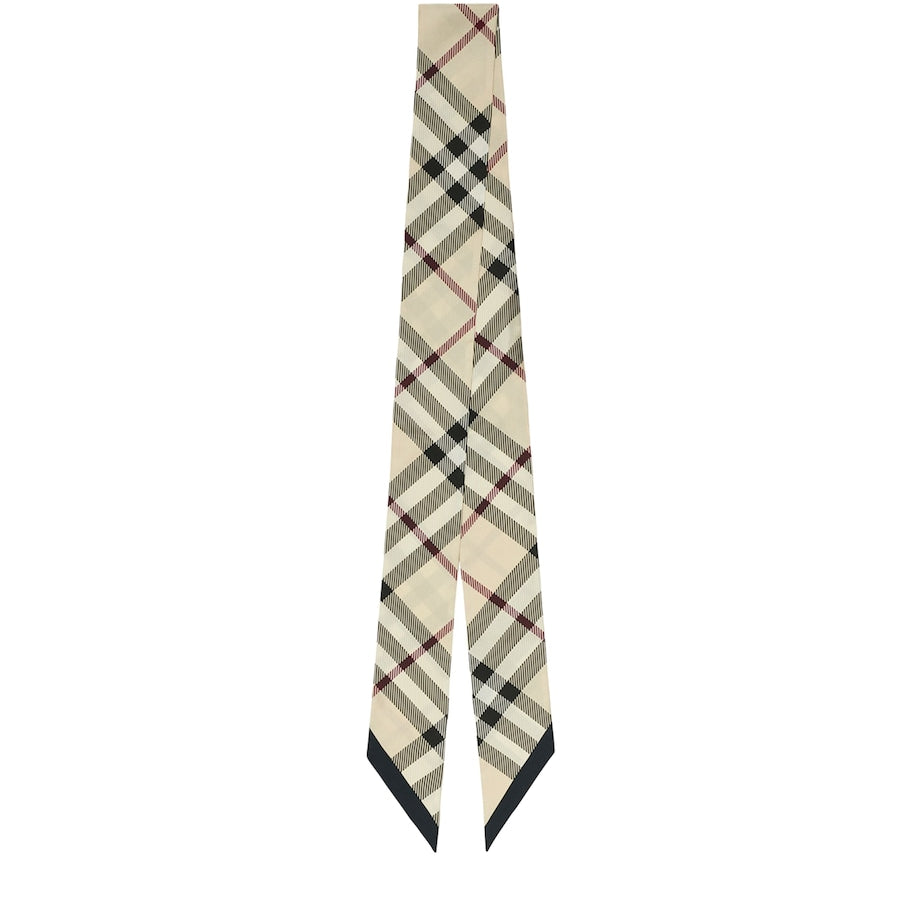 Burberry Beige Silk Skinny Check Scarf