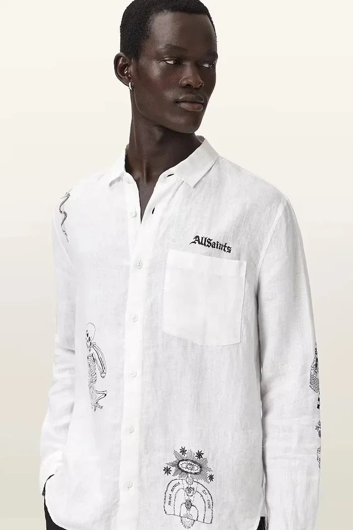AllSaints риза мъжка от лен TERROR