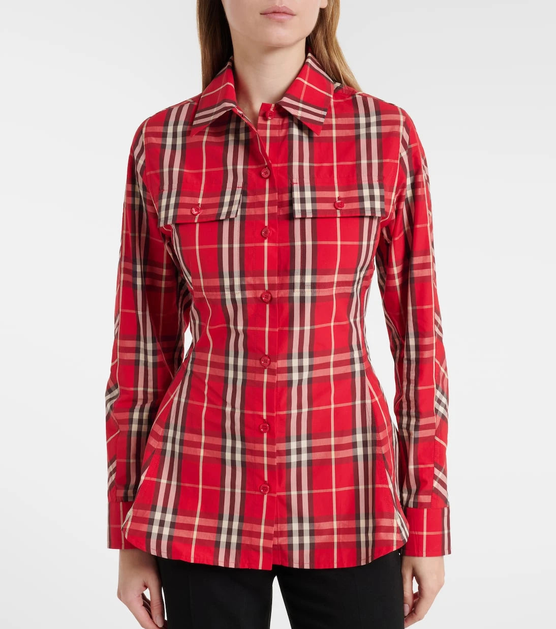 Burberry - Burberry Check peplum cotton shirt