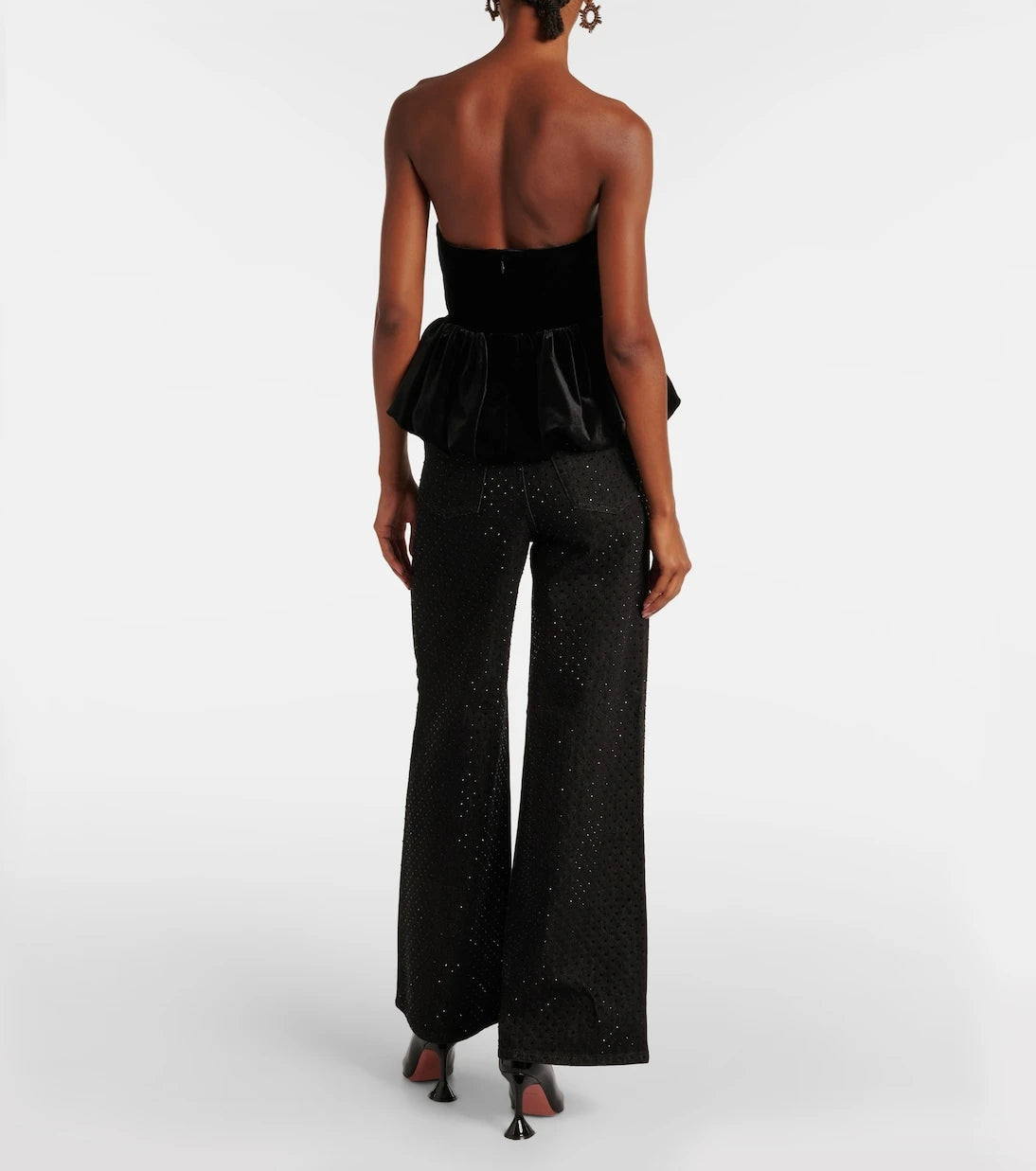 Self-Portrait - Cutout peplum velvet bandeau top