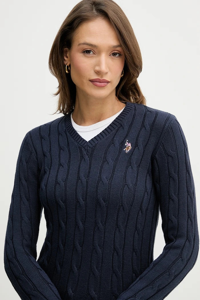 U.S. Polo Assn. Kadın Pamuklu V Yaka Örgü Kazak