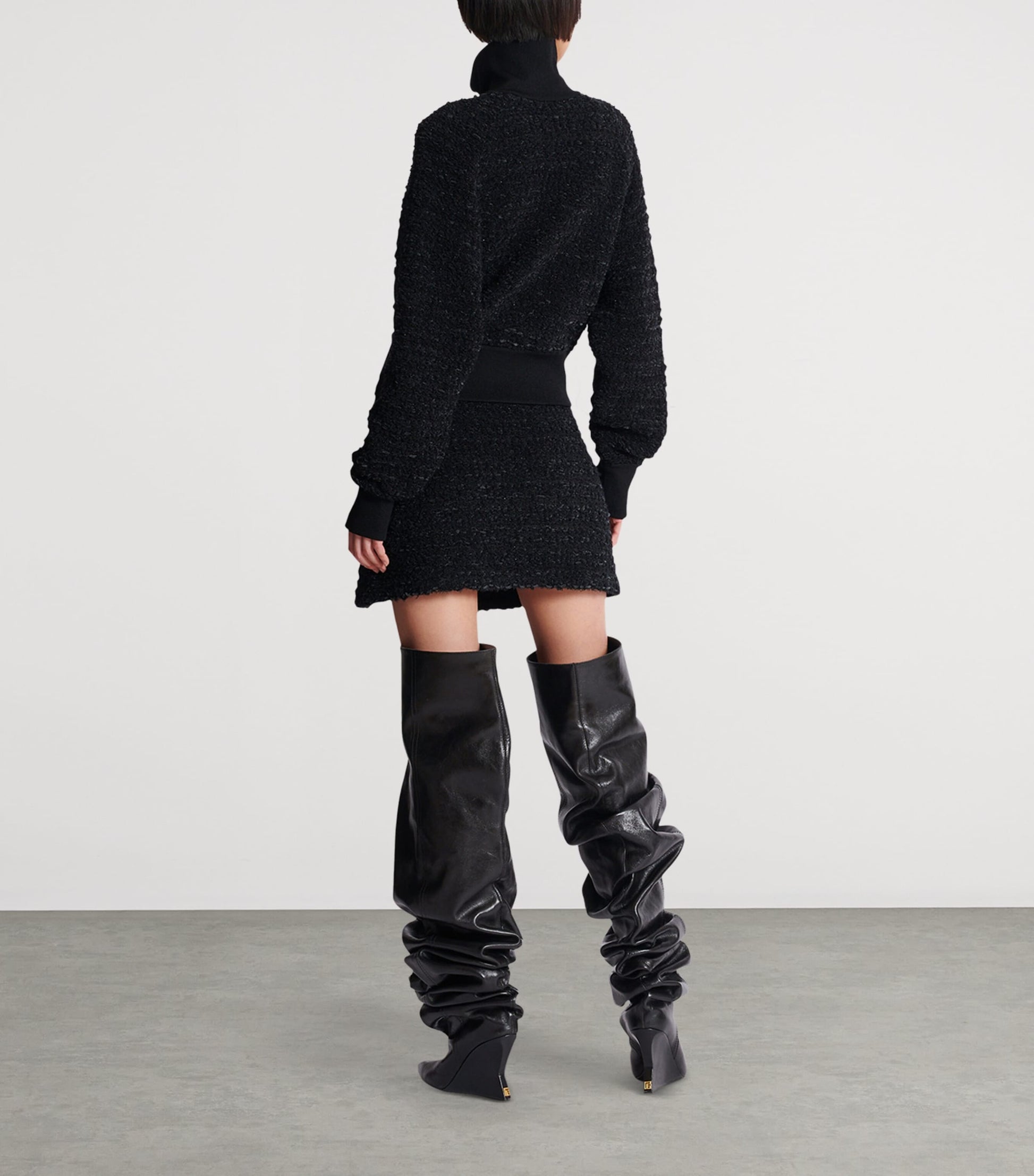 Balmain Black Tweed Bomber Jacket