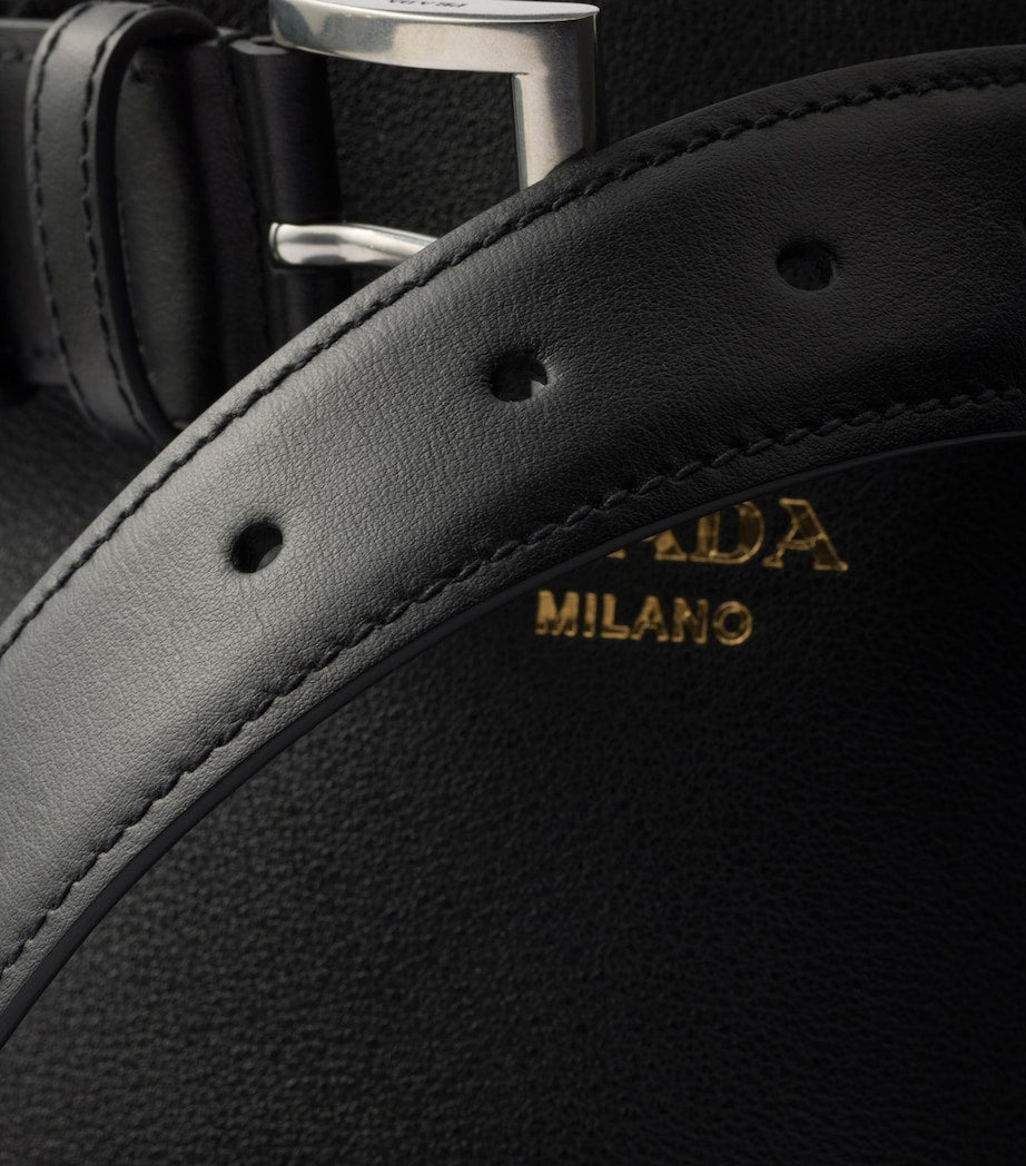 Black Leather Buckled Bucket Bag