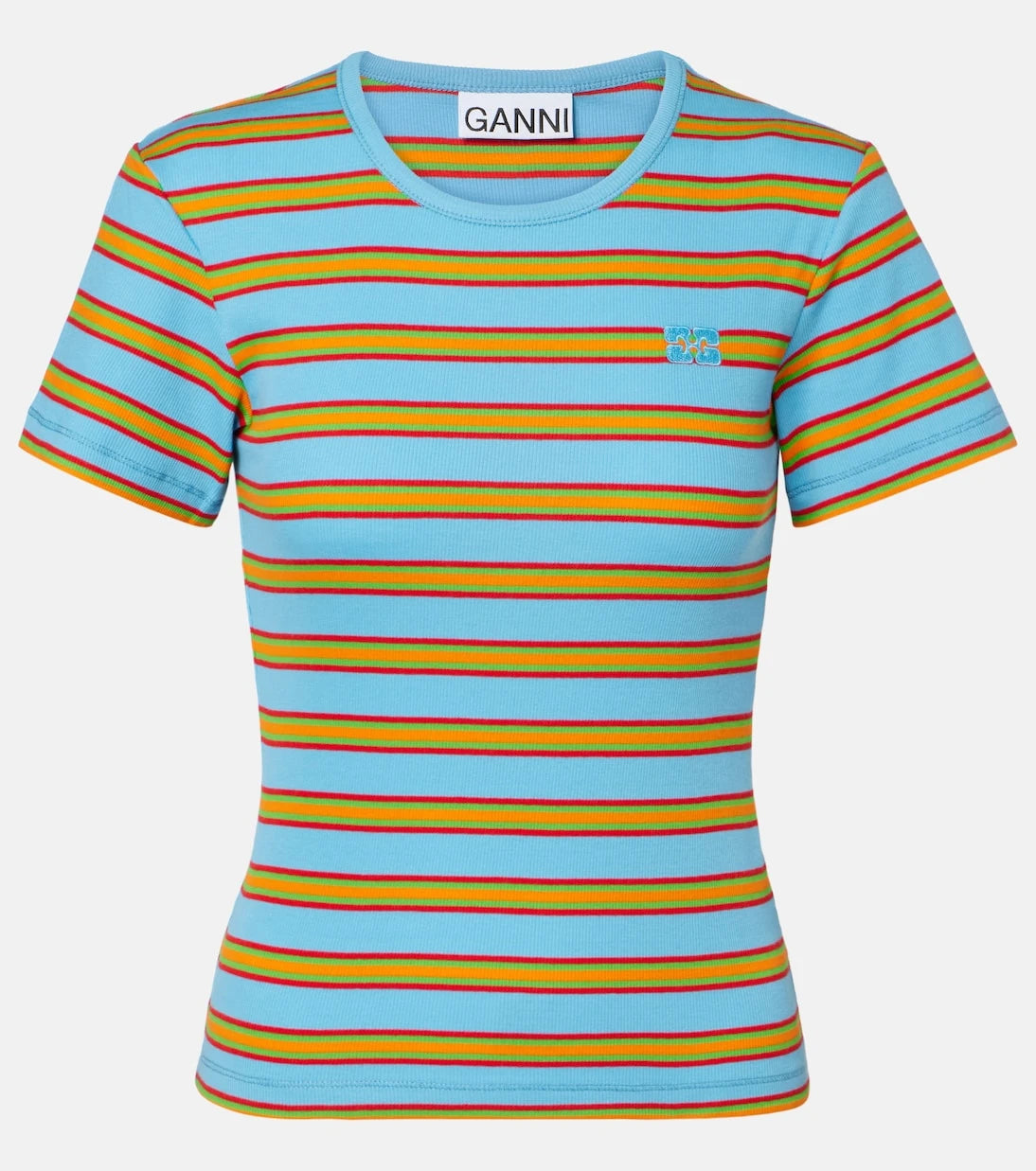 Ganni - تي شيرت مخطط من مزيج القطن