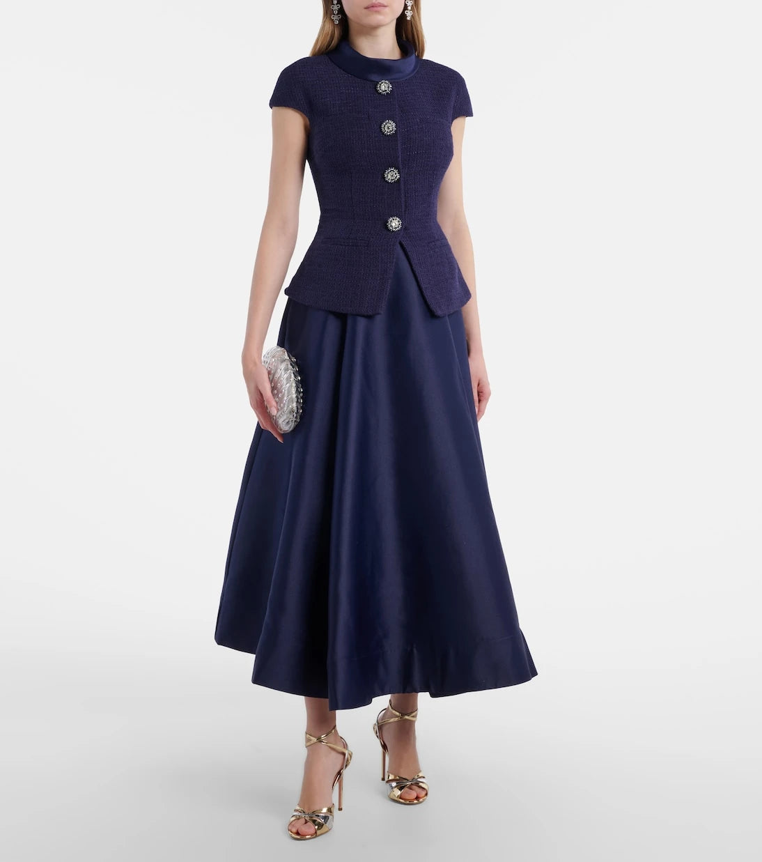 Self-Portrait - Bouclé taffeta midi dress