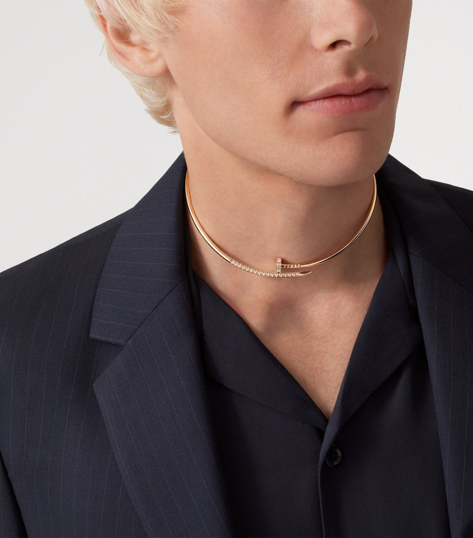 Small Yellow Gold and Diamond Juste un Clou Torque Necklace