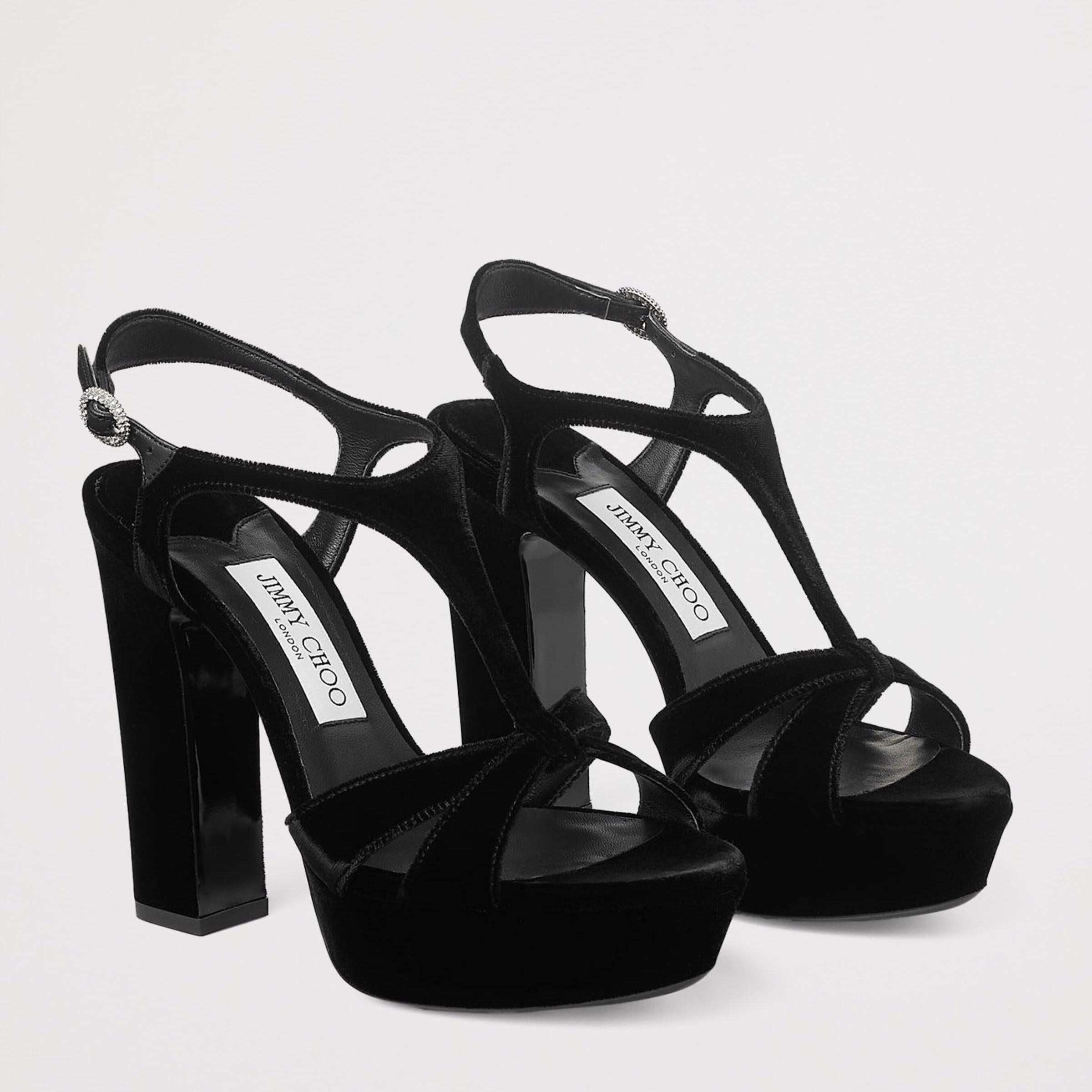 Jimmy Choo Black Kesia 120 Velvet Sandals