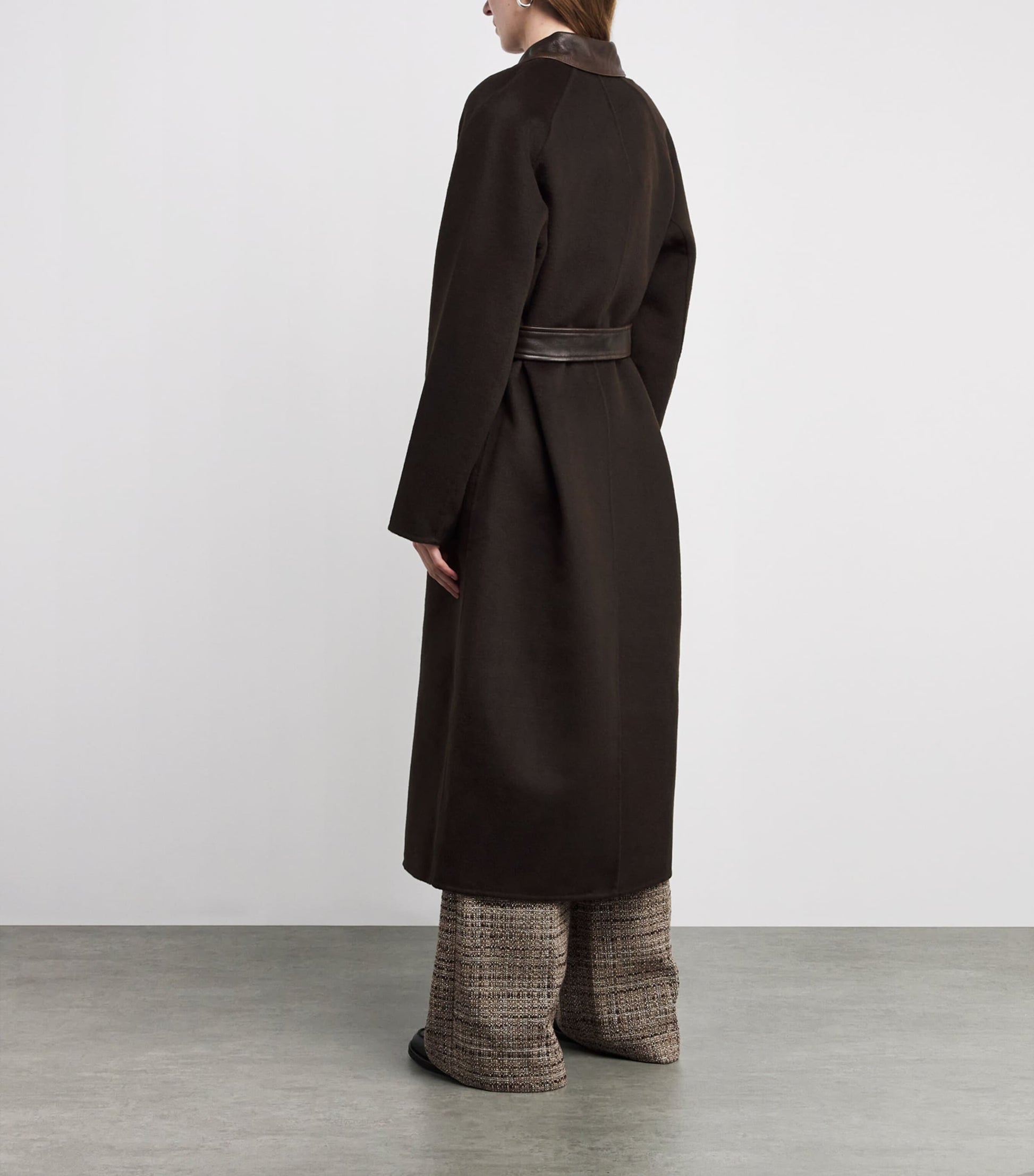 Sandro Paris Brown Wool Leather-Collar Coat