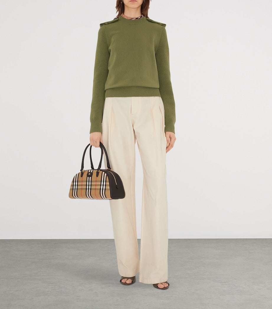 Burberry Green Wool-Cashmere-Blend Epaulette Sweater