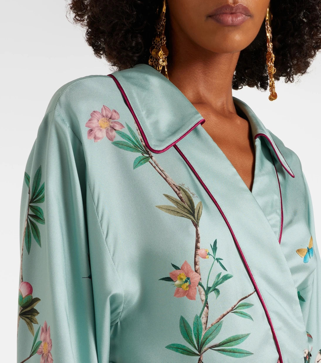 La DoubleJ - Midnight floral silk wrap dress