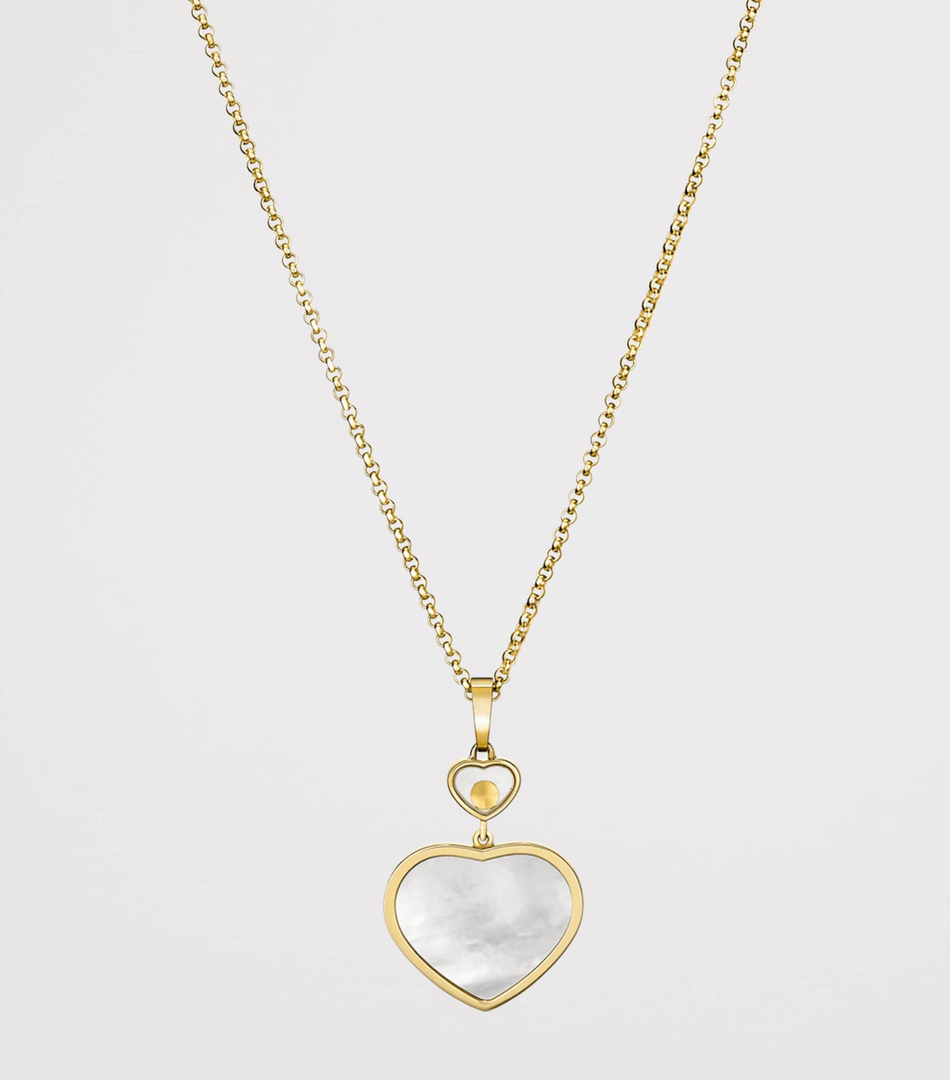 Yellow Gold, Diamond and Mother-of-Pearl Happy Hearts Pendant Necklace