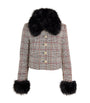 Self-Portrait Brown Faux Fur-Trim Check Jacket