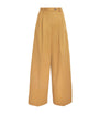 Yellow Cotton Pleated Wide-Leg Trousers