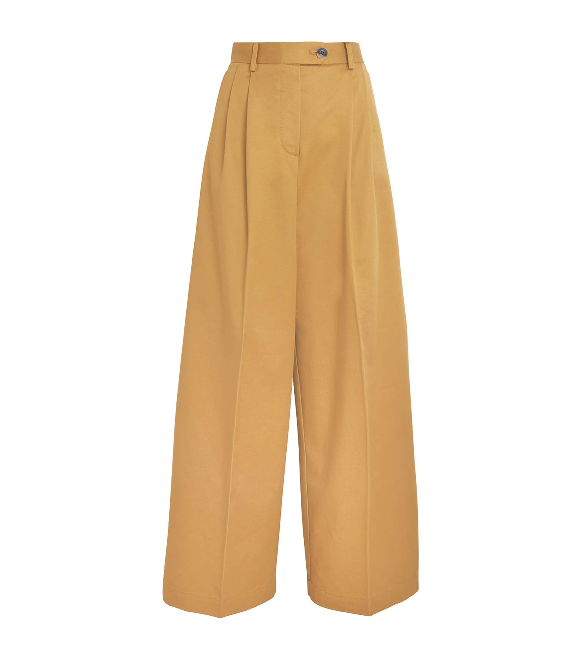 Yellow Cotton Pleated Wide-Leg Trousers